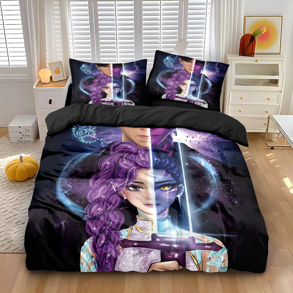 3pcs K-Pop Bedding Set Demon Hunters Colorful Print Polyester Duvet Cover with Pillowcases
