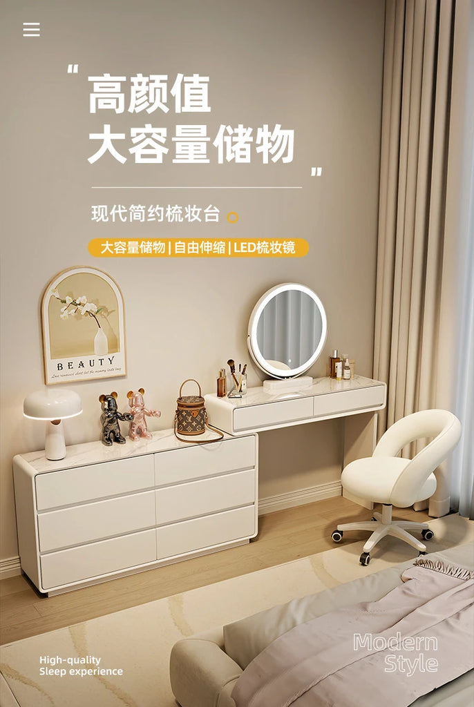 Makeup Vanity Dressing Table with Stool and Mirror – Modern Nordic Bedroom Dresser with Storage Drawers