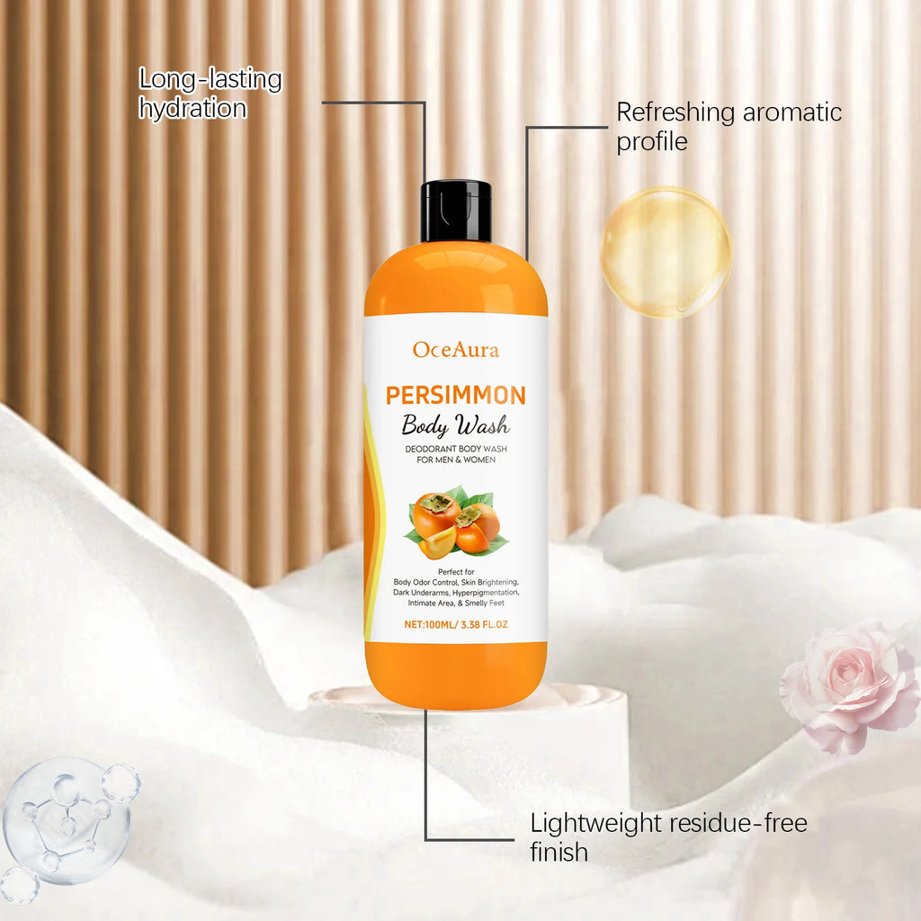 OceAura Persimmon Body Wash 100ml – Deodorizing, Oil Control & Exfoliating Shower Gel