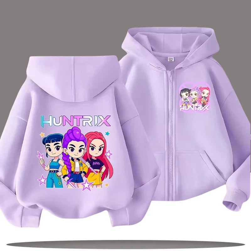 Zip Up Sweatshirt Huntrix Kpop Demon Hunters Kids Hoodie – Cartoon Casual Top for Boys & Girls