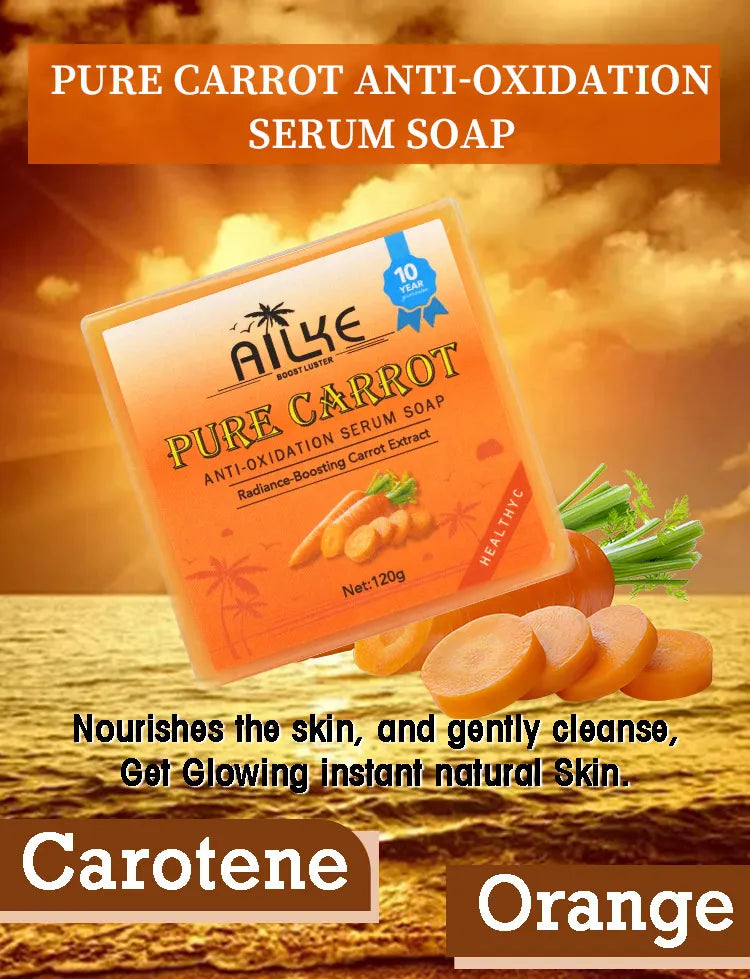 AILKE Pure Carrot Brightening Serum Soap 120g – Vitamin C & E Whitening Handmade Soap for Face & Body
