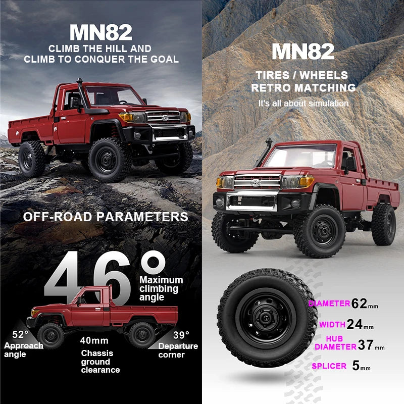 MN82 LC79 1:12 Retro 4WD RC Pickup Truck with LED Lights – Professional Remote Control Off-Road Model