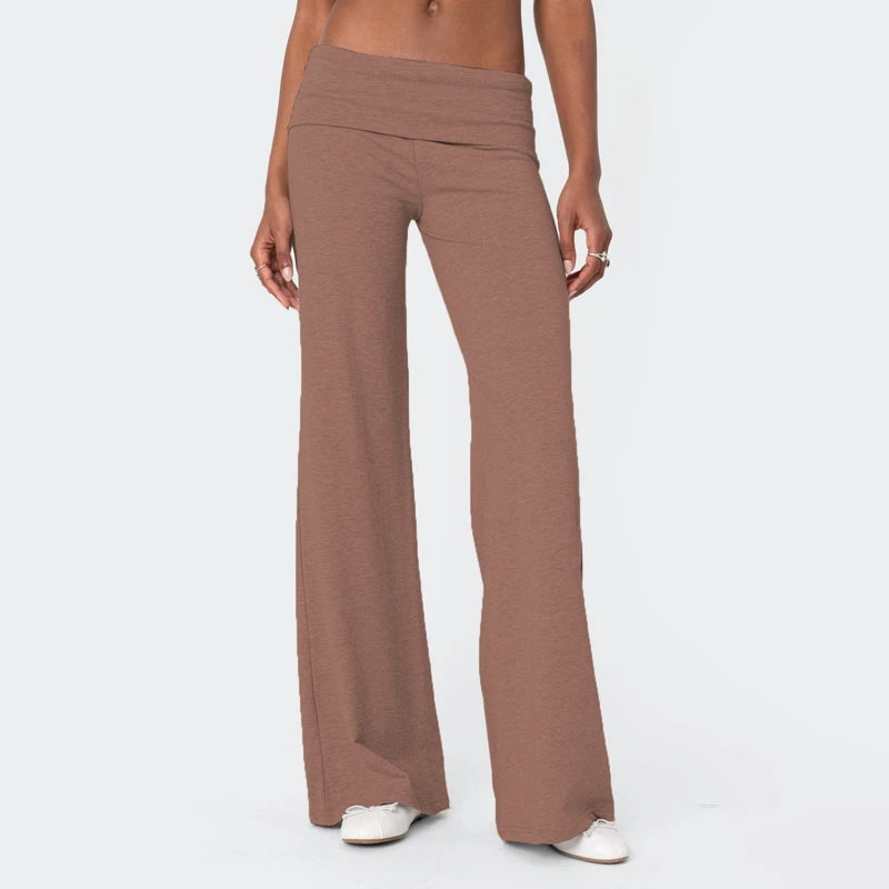 Casual Wide Leg Sweatpants for Women – Fold Over Low Rise Flare Yoga & Lounge Pants