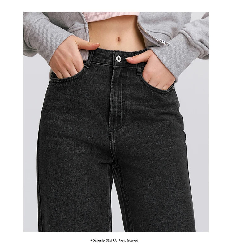 Semir Women’s Vintage Wide-Leg Jeans 2025 Spring Soft Cotton Denim Trousers