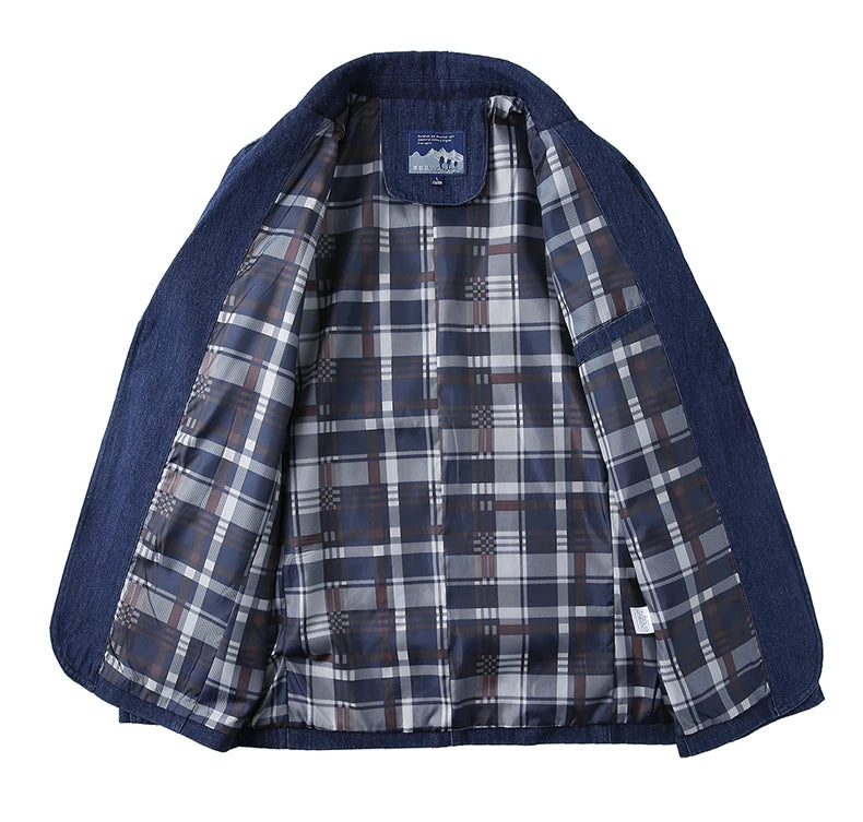Men’s Solid Denim Jacket – Vintage Casual Slim Fit Cotton Blazer