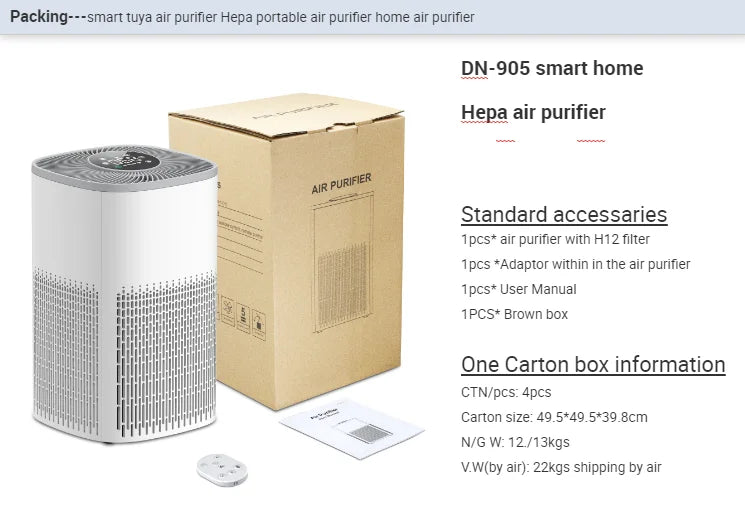 Smart WiFi Air Purifier with HEPA Filter, Tuya App & Alexa Control – Portable Home Air Cleaner with PM2.5 Display