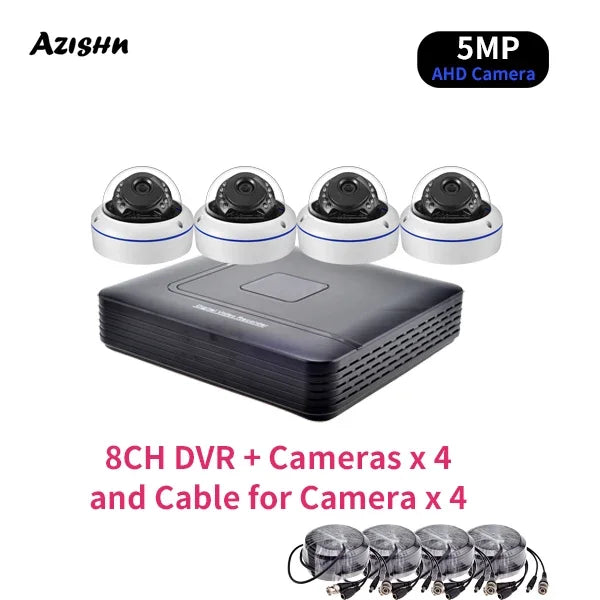 AZISHN 8 Channel 5MP AHD DVR CCTV Security Camera System Kit Indoor Outdoor Waterproof Dome Cameras