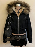 Spring Retro Faux Fur Coat for Women – Vintage 2000s Harajuku Gothic Punk Jean Parka thumbnail 10