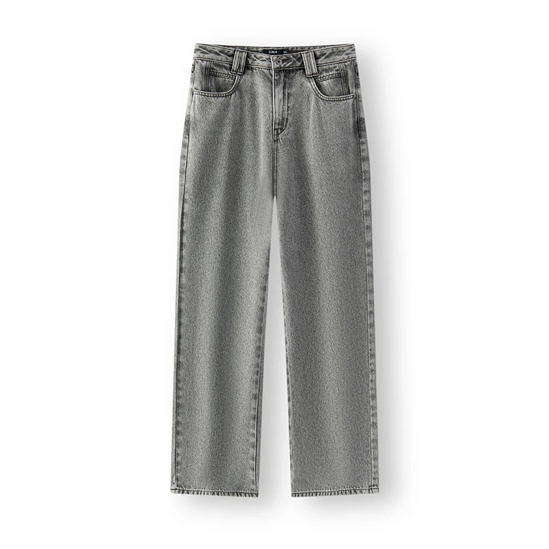 Semir Women’s 2025 Winter Wide-Leg Fleece-Lined Jeans – Full-Length Hong Kong Style Trousers