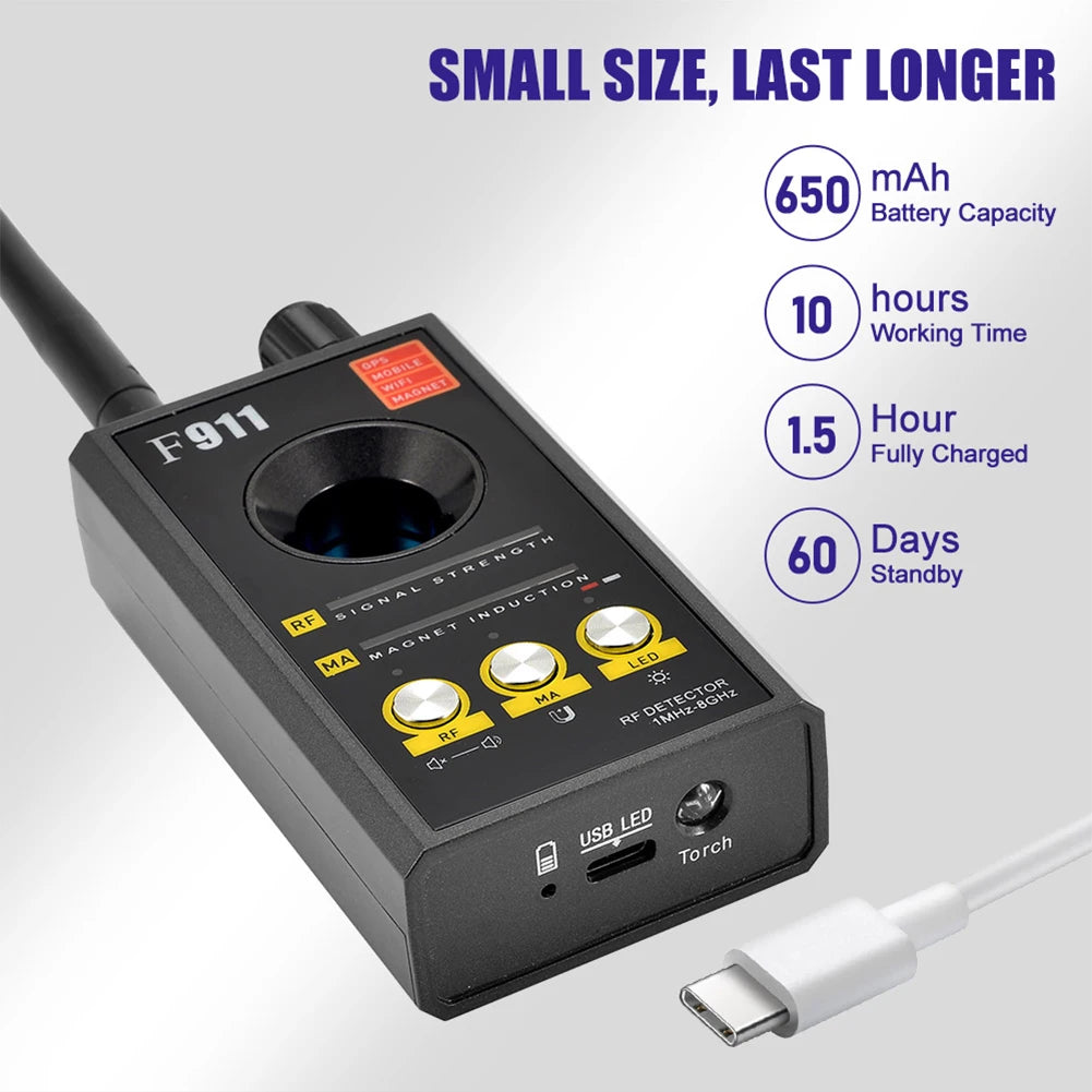F911 Hidden Camera & RF Signal Detector – Advanced Anti-Spy Bug and GPS Tracker Finder