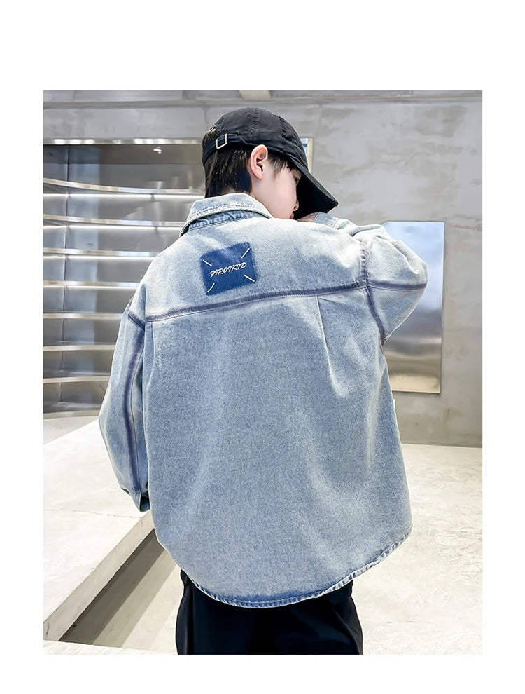 Kids Boys Denim Jacket – Casual Loose Fit Jeans Coat for Spring & Autumn (Ages 5–14)