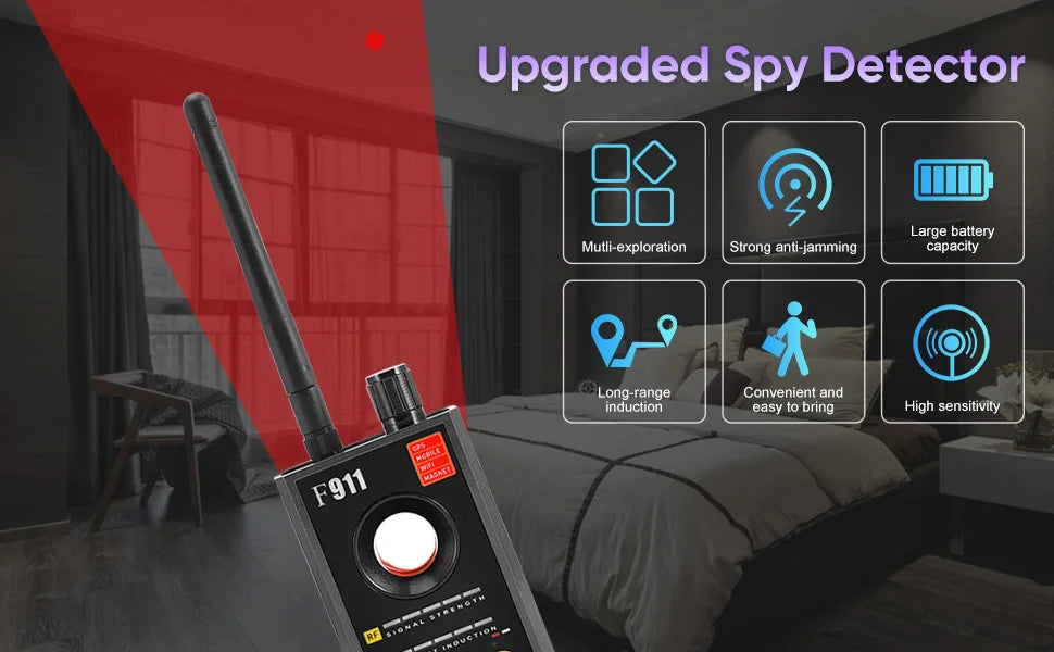 F911 Hidden Camera & RF Signal Detector – Advanced Anti-Spy Bug and GPS Tracker Finder