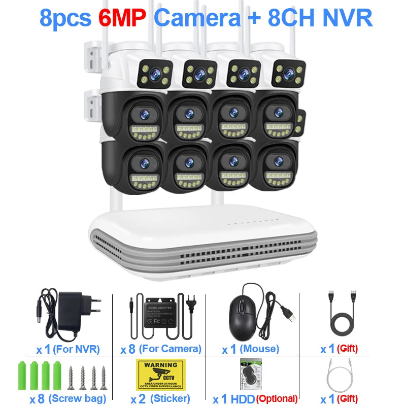 Smar 6MP Dual-Lens Wireless CCTV System 8CH NVR Kit with Audio & Night Vision