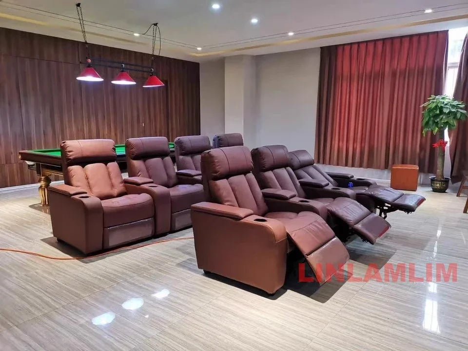 MINGDIBAO Luxury Electric Recliner Cinema Chair with LED Lighting & Cup Holder – Genuine Leather Home Theater Seating