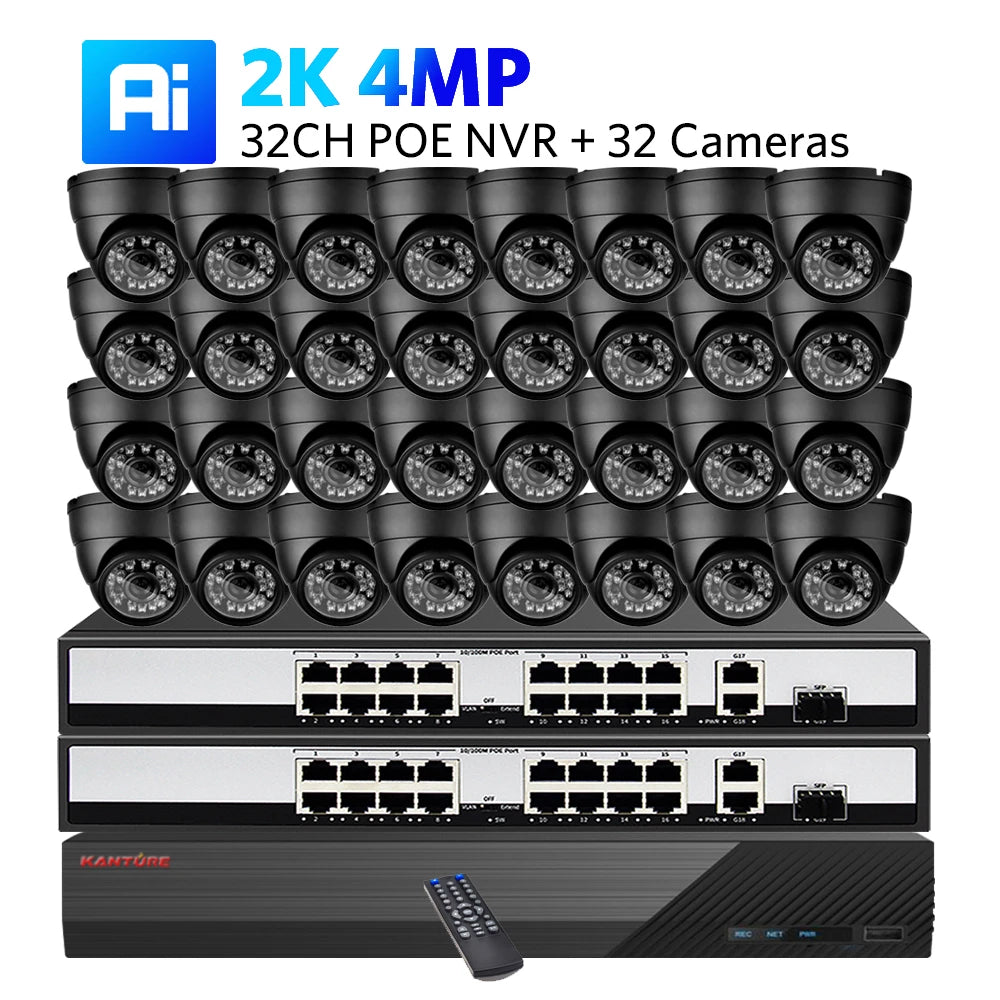 KANTURE 32CH 8MP 4K CCTV Camera System with AI Human Detection – Indoor & Outdoor POE Dome Cameras, Night Vision Security Kit
