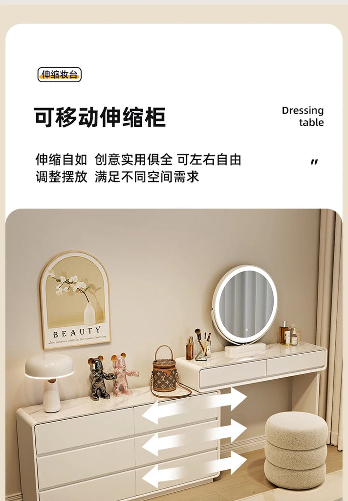 Makeup Vanity Dressing Table with Stool and Mirror – Modern Nordic Bedroom Dresser with Storage Drawers
