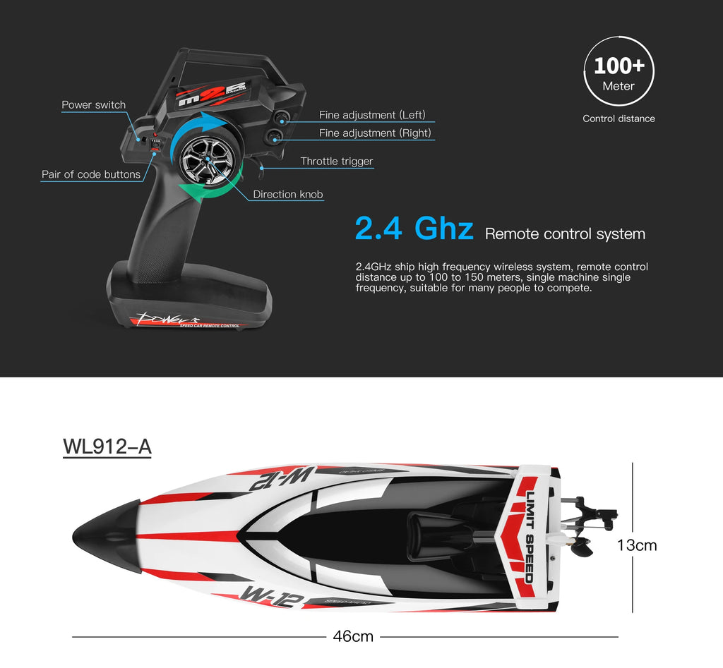 WL916 / WL912-A RC Speedboat 2.4GHz High-Speed Remote Control Racing Boat for Kids