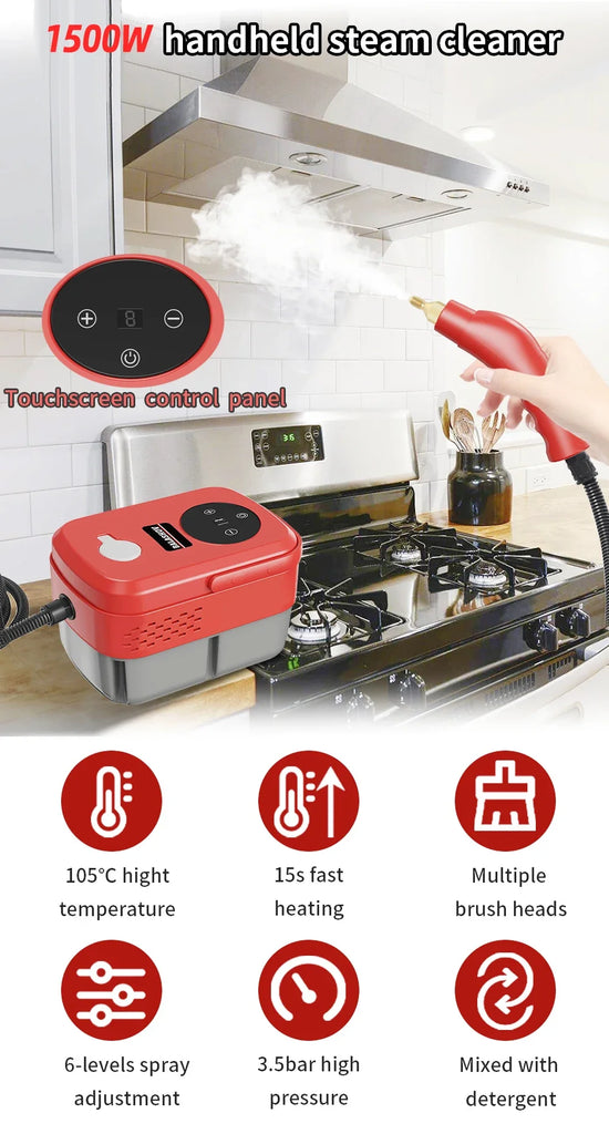 2500W High-Temperature Handheld Steam Cleaner for Home, Car, Kitchen, and More