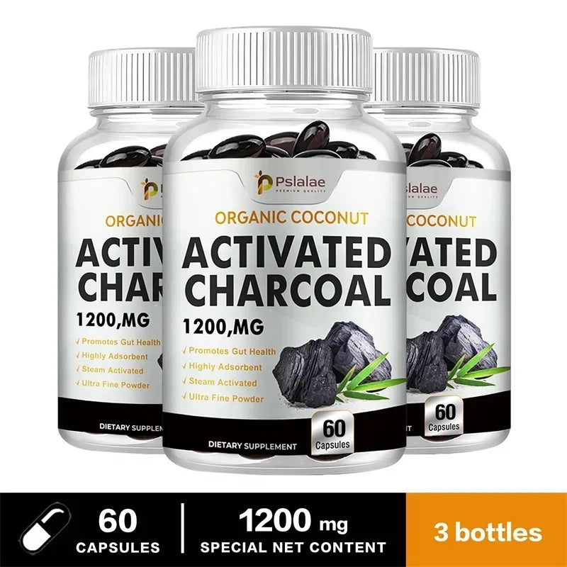 Activated Charcoal Capsules for Gut Health, Bloating and Gas Relief – Digestive Detox and Colon Cleanse Supplement – 30/60/120 Capsules
