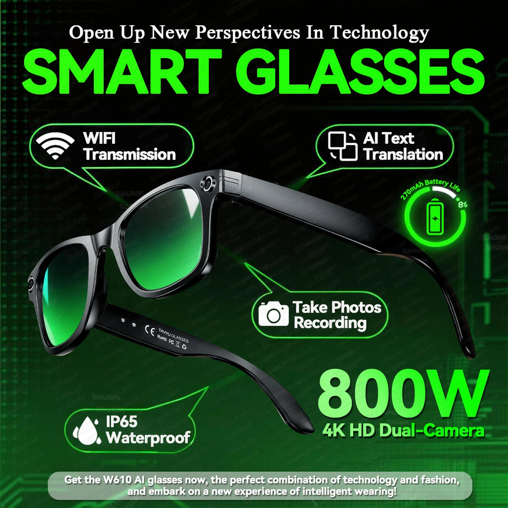 GUHUAVMI Smart Glasses for Men – 8MP Camera | WiFi | Bluetooth | AI Features | IP65 Waterproof