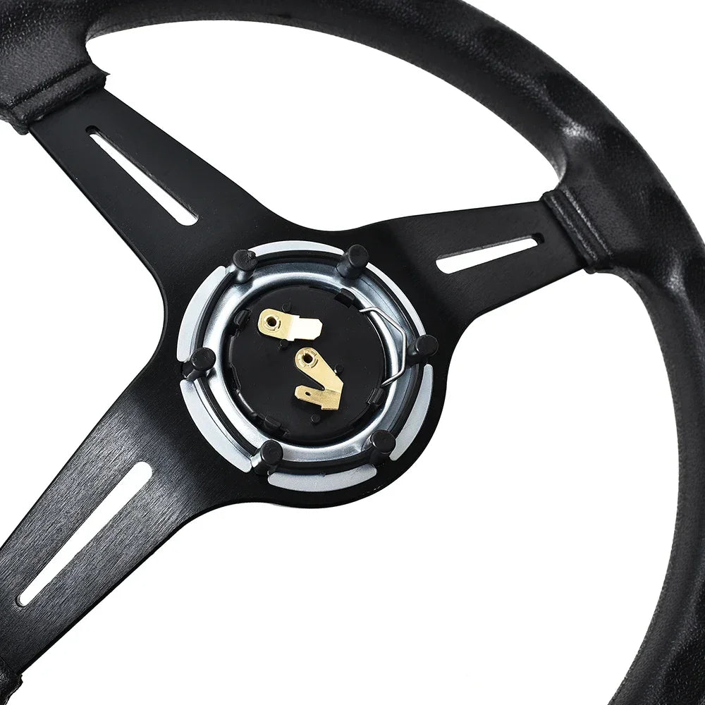 Universal 14 Inch Racing Steering Wheel Deep Dish PU Leather Drift Steering Wheel with ND Logo – Black