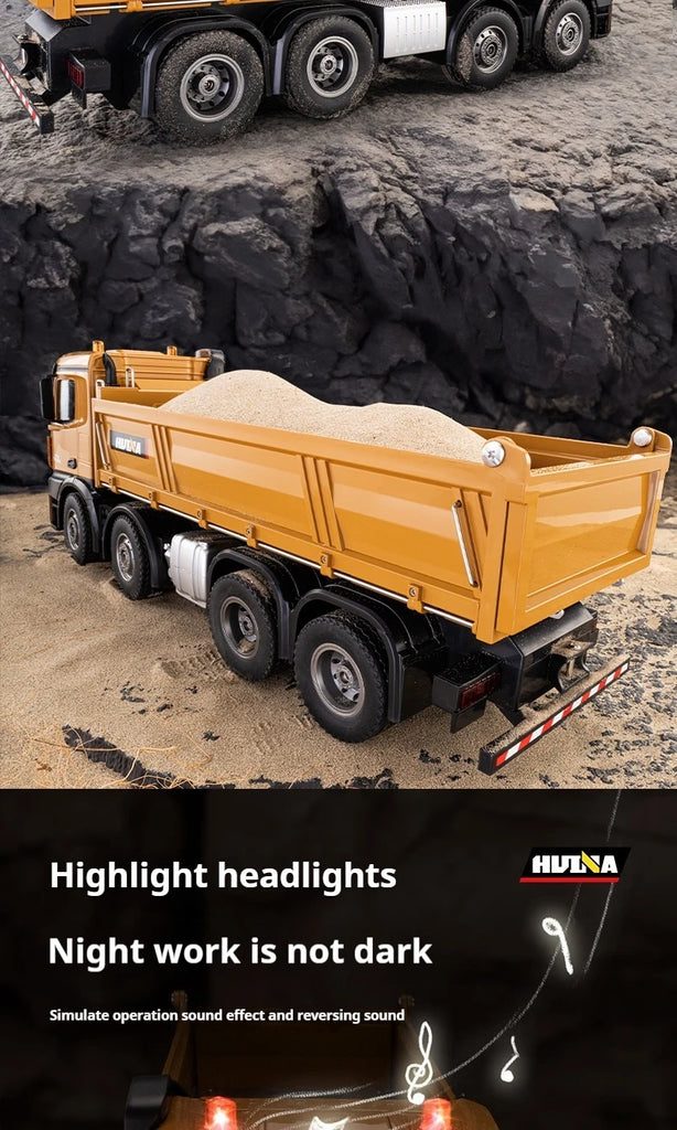 536 12-Channel 1:14 Alloy Remote Control 8-Wheel Heavy-Duty Engineering Dump Truck Toy with Lights