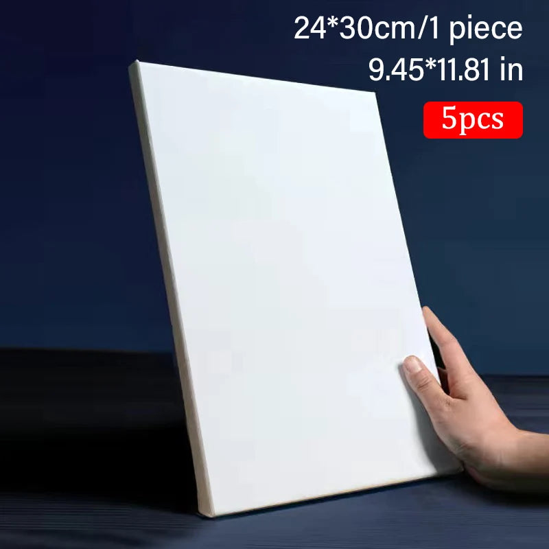 5pcs White Blank Square Artist Canvas Wooden Frame Cotton Boards for Oil, Acrylic & Watercolor Painting