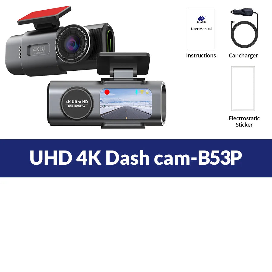 Dash Cam 4K UHD Car DVR with Night Vision, Built-In Wi-Fi, GPS & 24H Parking