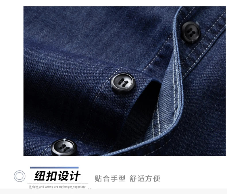 Men’s Casual Cargo Denim Shirt – Heavyweight Vintage Button-Down Workwear Shirt