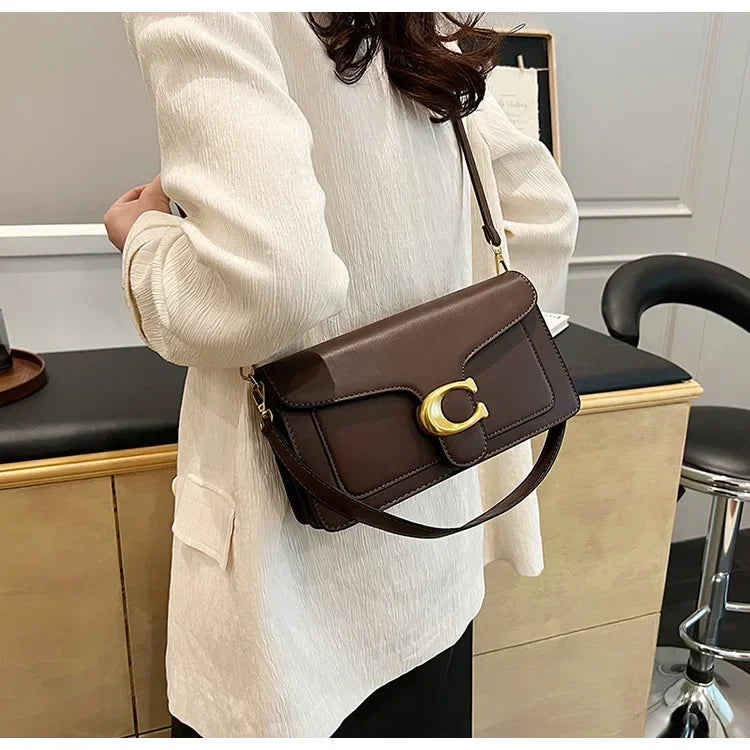 Women’s High-End Pure Color Square Shoulder Bag – Multi-Layer Minimalist Commuter Handbag
