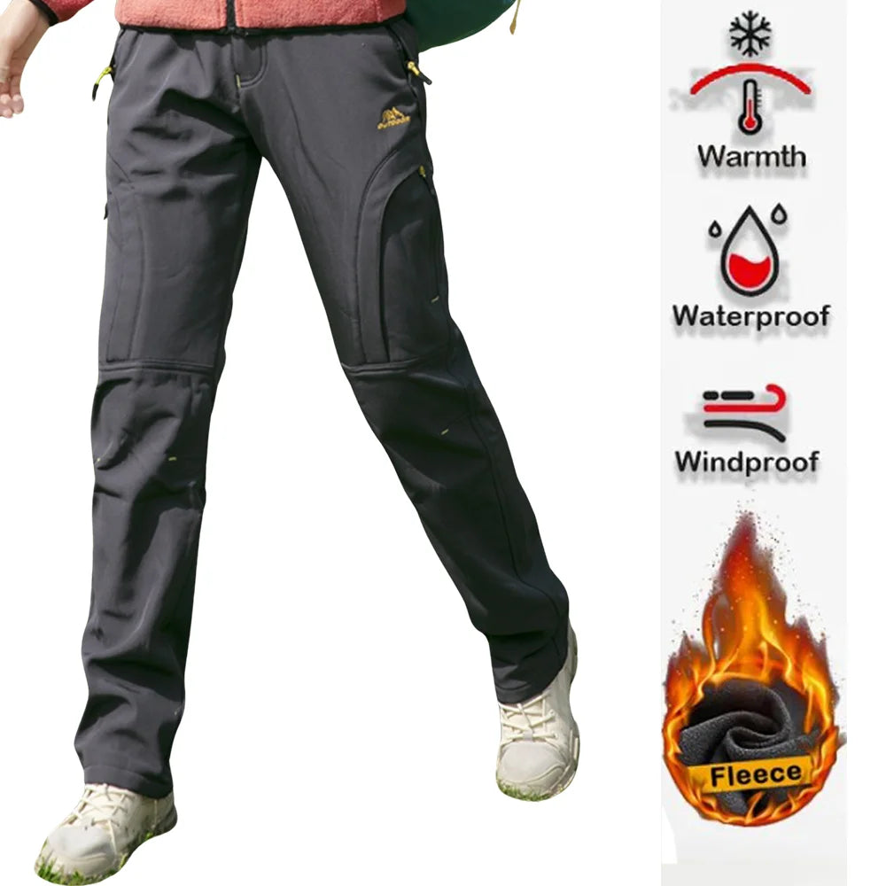 Thick Warm Fleece Hiking Pants for Women – Winter Waterproof & Windproof Outdoor Pants