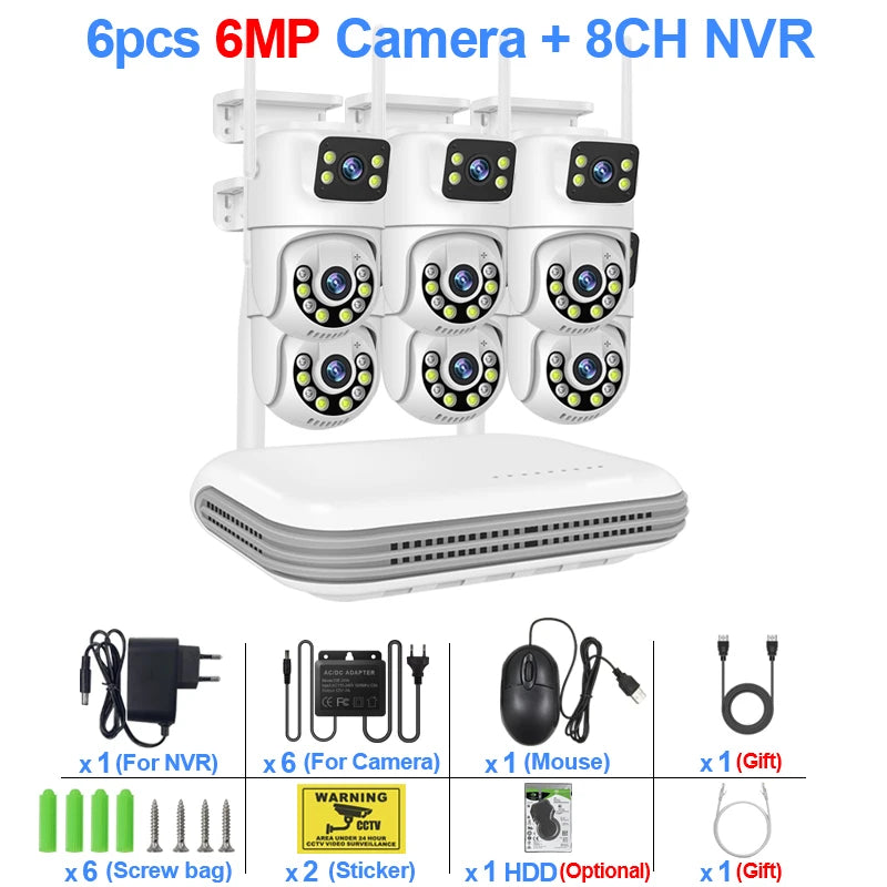 Smar 6MP Dual-Lens Wireless CCTV System 8CH NVR Kit with Audio & Night Vision