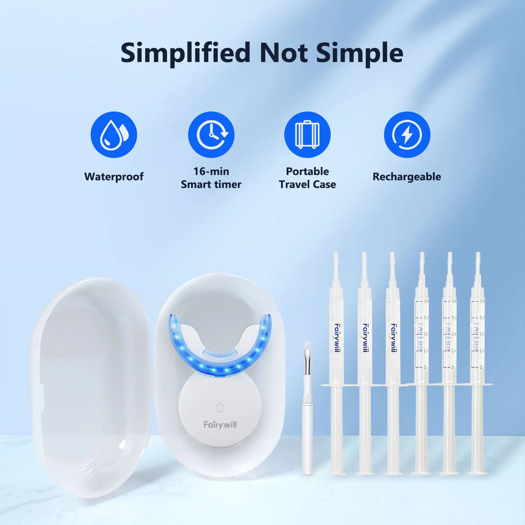 Fairywill LED Teeth Whitening Kit with 22% Carbamide Peroxide Gel – USB Rechargeable Whitening Light for Sensitive Teeth