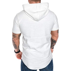 Men’s Short Sleeve Hoodie Sweatshirt – Casual Solid Color Hooded Top