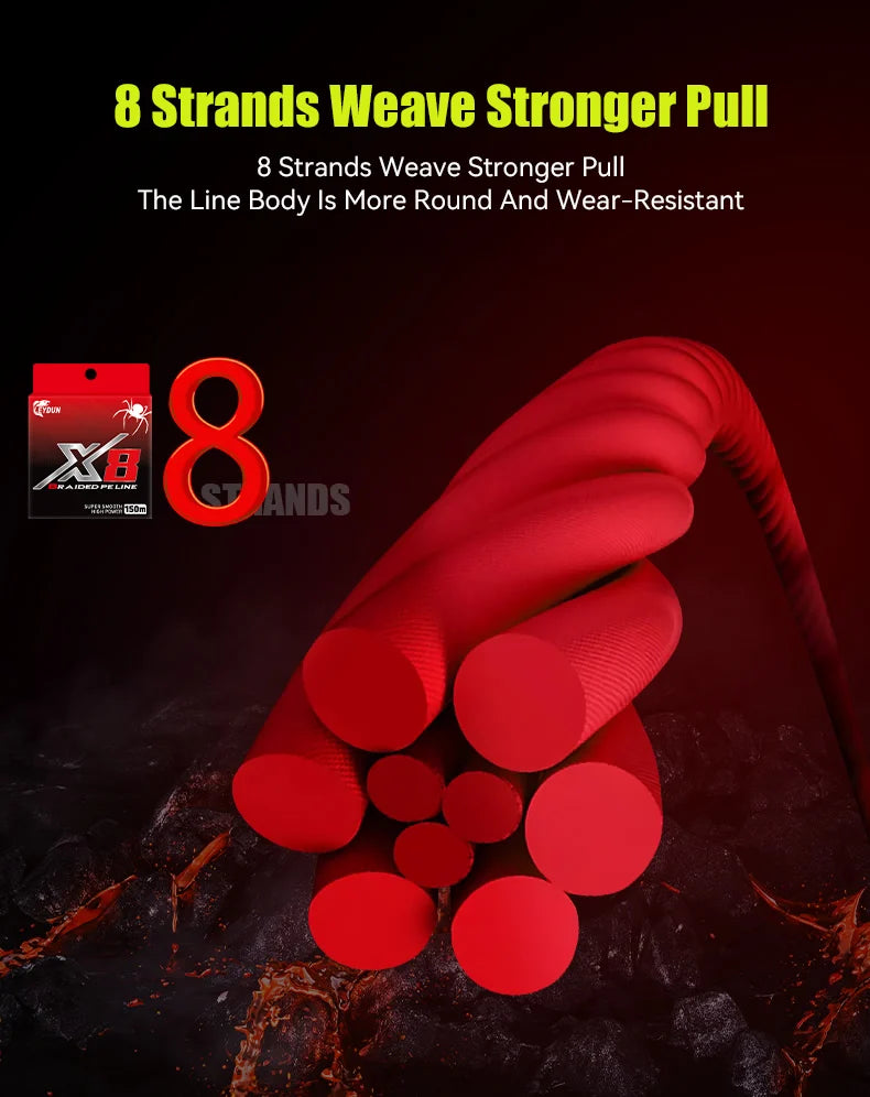 LEYDUN 8-Strand Braided Red Fishing Line 150m – Strong, Smooth, and Fade-Resistant Multifilament PE Line