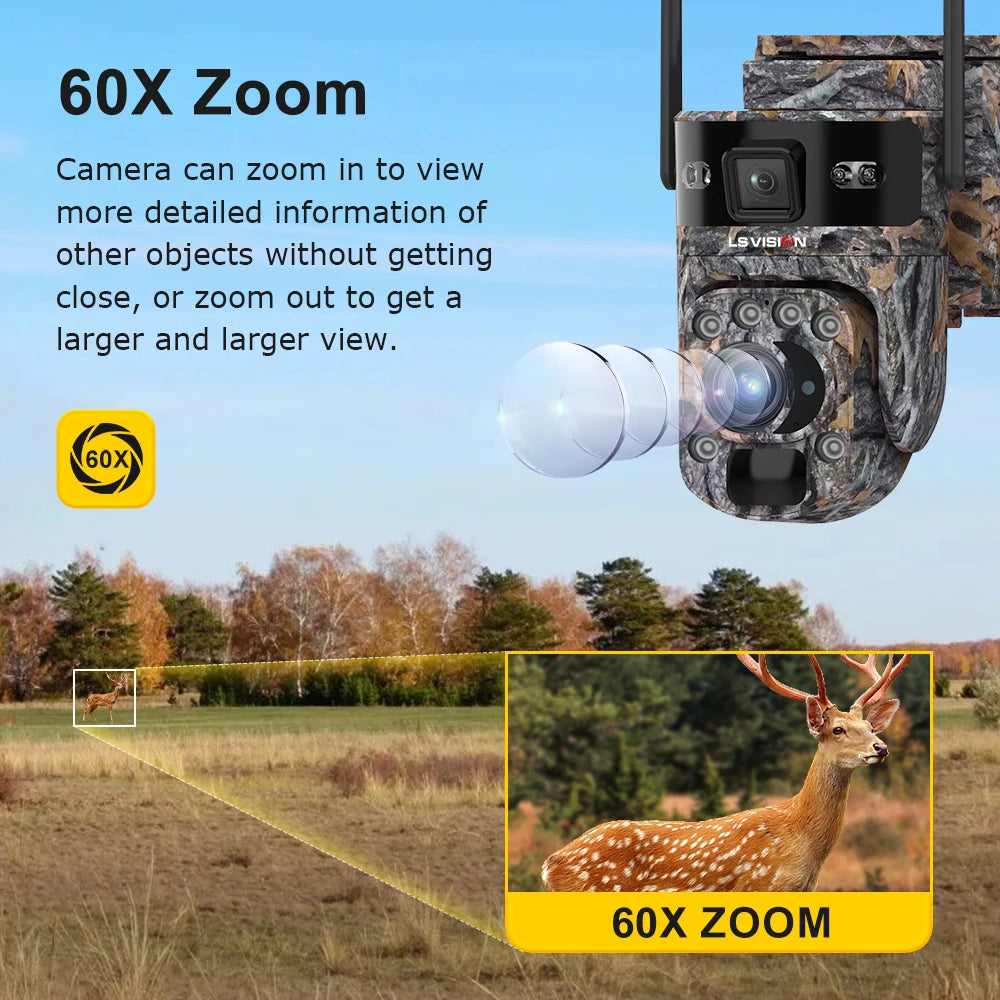LS VISION Dual Lens Solar Security Camera – 4K WiFi/4G Wireless Outdoor Camera with Auto Tracking, 60X Zoom & Night Vision
