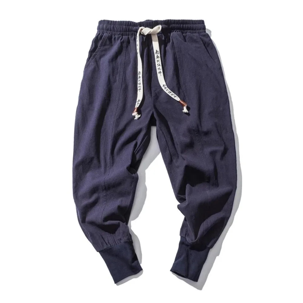 Men’s Cotton Linen Harem Pants – Baggy Streetwear Joggers with Elastic Waist