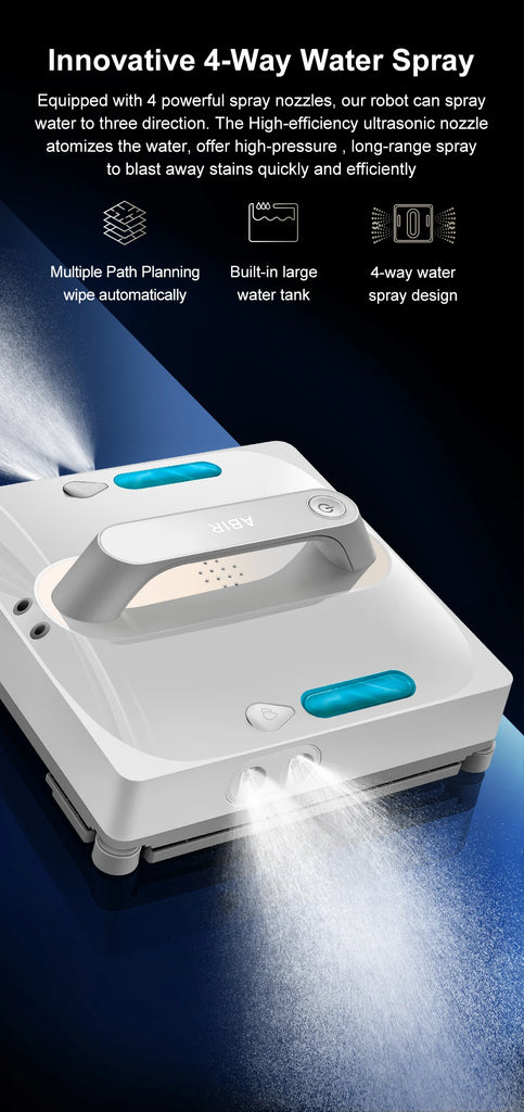 ABIR WD9 Robot Window Vacuum Cleaner 9000PA with 4-Way Water Spray & Laser Sensor