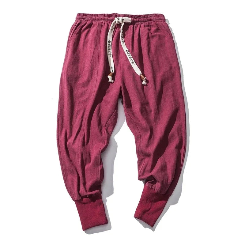 Men’s Cotton Linen Harem Pants – Baggy Streetwear Joggers with Elastic Waist