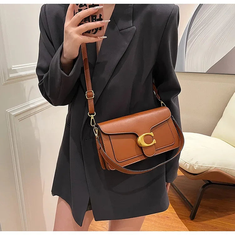 Women’s High-End Pure Color Square Shoulder Bag – Multi-Layer Minimalist Commuter Handbag