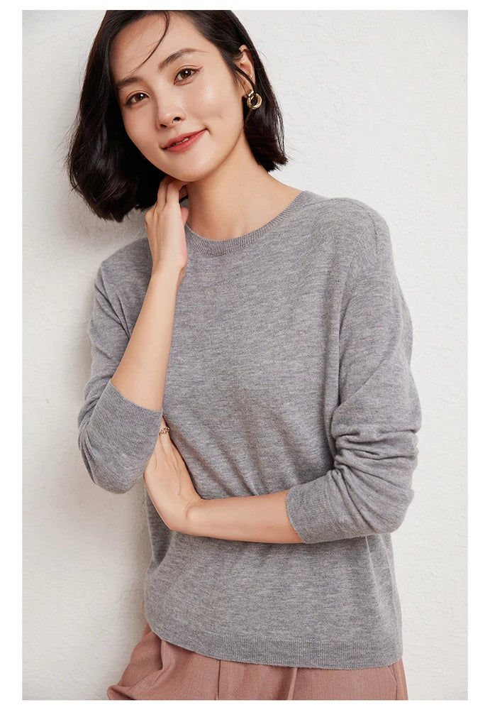 WinvyNee Women's 100% Wool Ribbed Crew Neck Sweater – Slim Fit Winter Knit Pullover