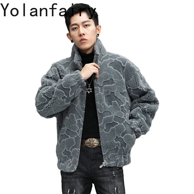 Nature Wool Men’s Real Fur Shearling Coat – Winter Leather Jacket, Loose Fit, Short Style