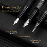 BAOKE T18/T19/T20 Black & Grey Fountain Pen Gift Set with Ink Bottle and 6 Cartridges – Stainless Steel Nib Metal Office Pen thumbnail 4