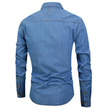 Men’s Autumn Cotton-Blend Denim Shirt – Casual Long Sleeve Button-Up with Single Pocket thumbnail 2