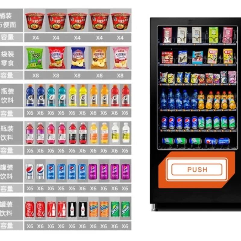 Big Capacity Snacks & Drinks Vending Machine with Refrigerator, QR Code & Coin Changer