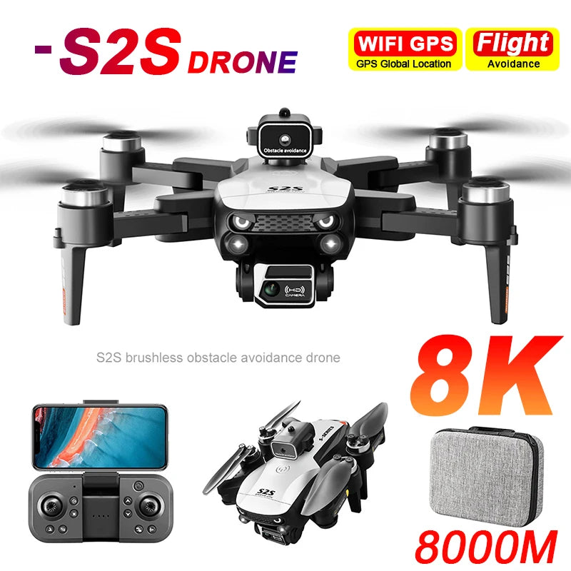 S2S Mini Drone 8K HD Camera with Obstacle Avoidance, Brushless Motor, Foldable RC Quadcopter for Kids
