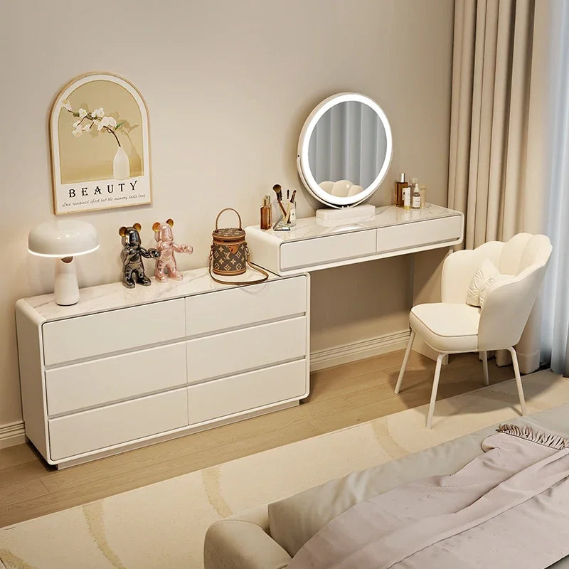 Makeup Vanity Dressing Table with Stool and Mirror – Modern Nordic Bedroom Dresser with Storage Drawers