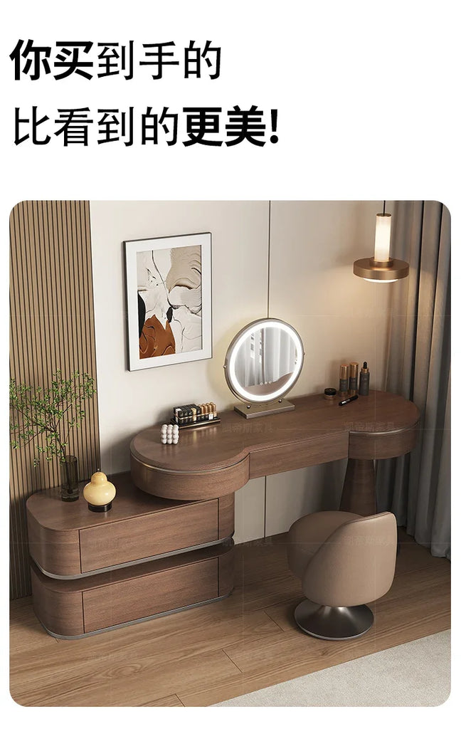 Luxury Modern Bedroom Dressing Table with Mirror, Makeup Stool, and Storage Drawers