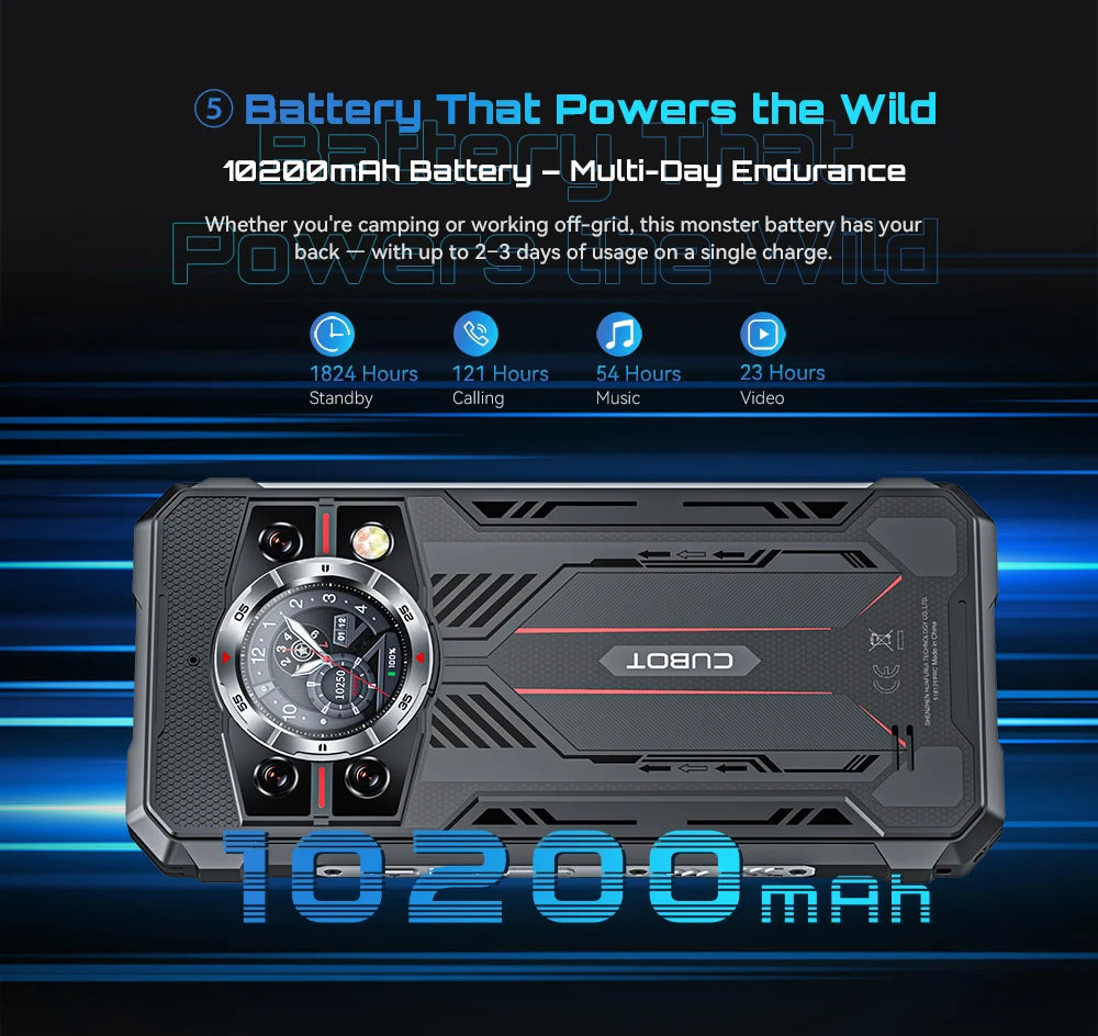 Cubot KingKong 11 Rugged 5G Smartphone, 10200mAh Battery, Dimensity 7025, 32GB RAM, 256GB ROM, 108MP Triple Camera, 6.72" FHD+ 120Hz Display, Android 15