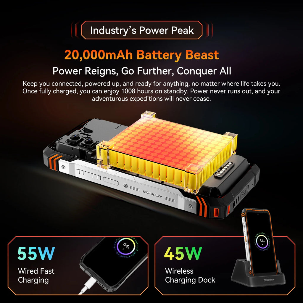 Blackview XPLORE 1 Rugged Smartphone with Walkie Talkie, 20000mAh, 6.78" 120Hz Display, 64MP Camera, MediaTek Dimensity 7050